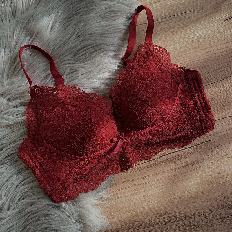 Benmingnian Red Underwear suit Women's Small Chest Push-up Bra without Steel Rings