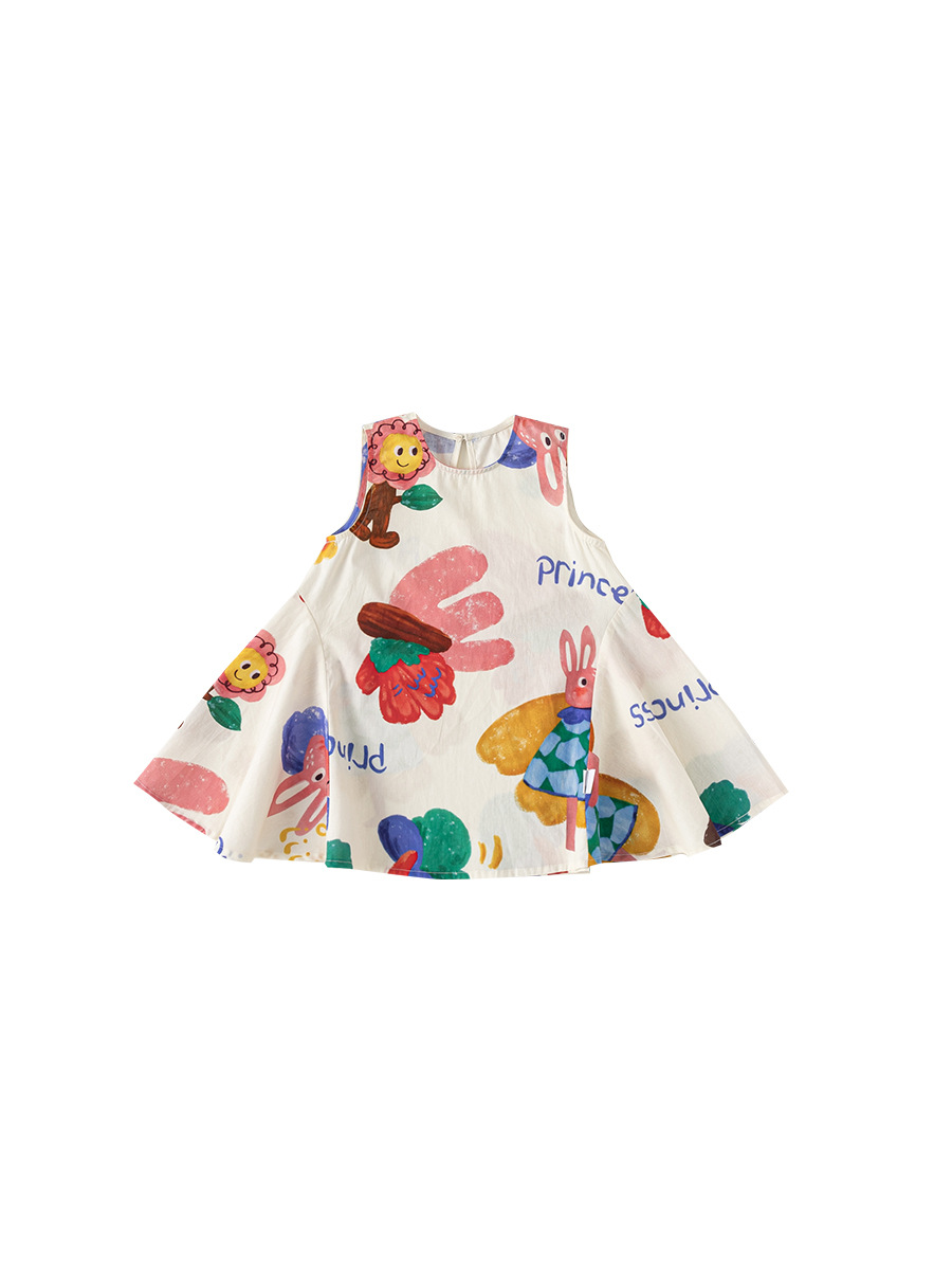 Youbao ropa para niños vestido para niños verano delgado niña dibujos animados graffiti falda chaleco de bebé falda sin mangas