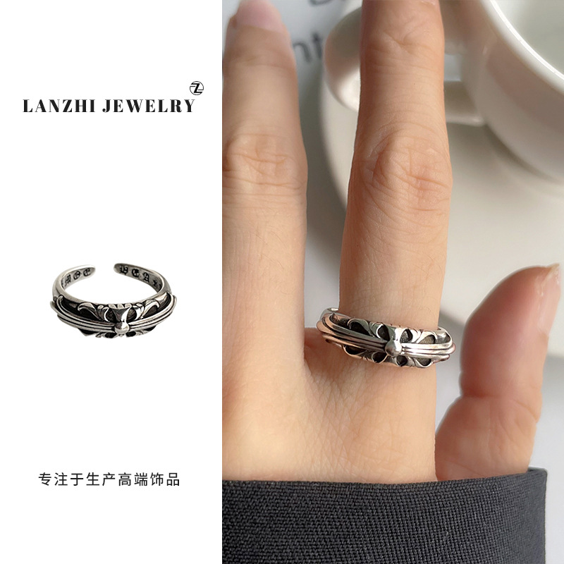 Anillo Abierto de Estilo Hip Hop 925 de Plata Gruesa Cubierta de Cobre Blanco