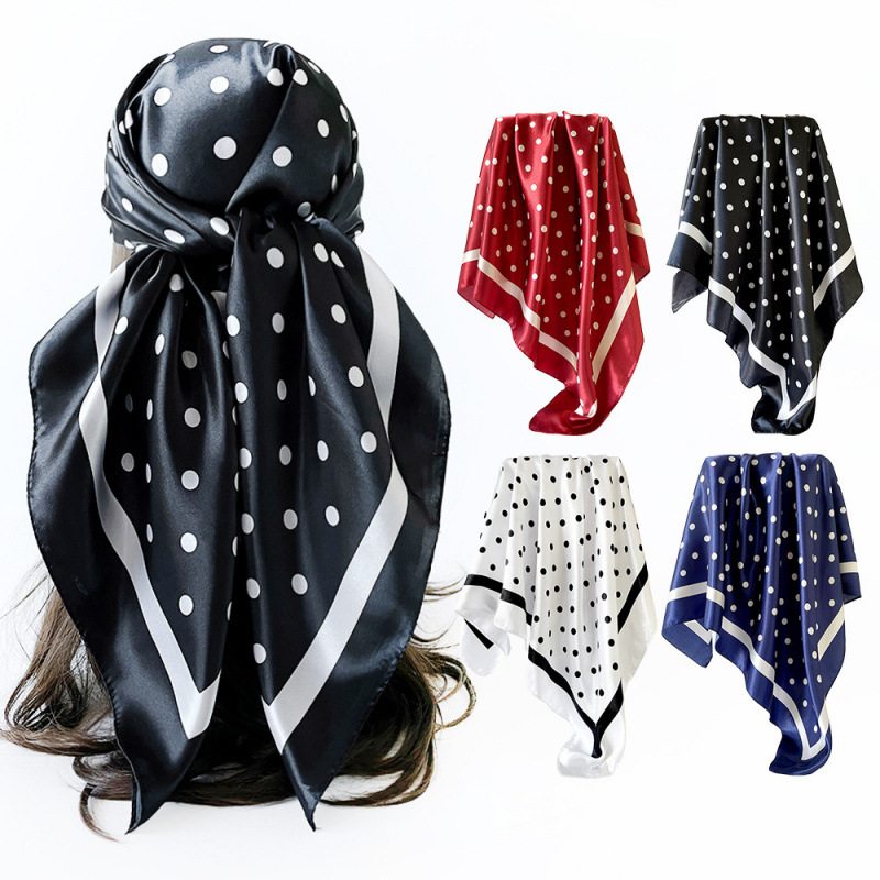 Women's Polka Dot Printed Imitation Silk Scarf 90 Cm Large Square Satin Headscarf_voghion.com