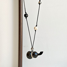 新中式复古蜡绳黑紫檀葫芦项链国风吊坠文艺简约毛衣链小众高级感