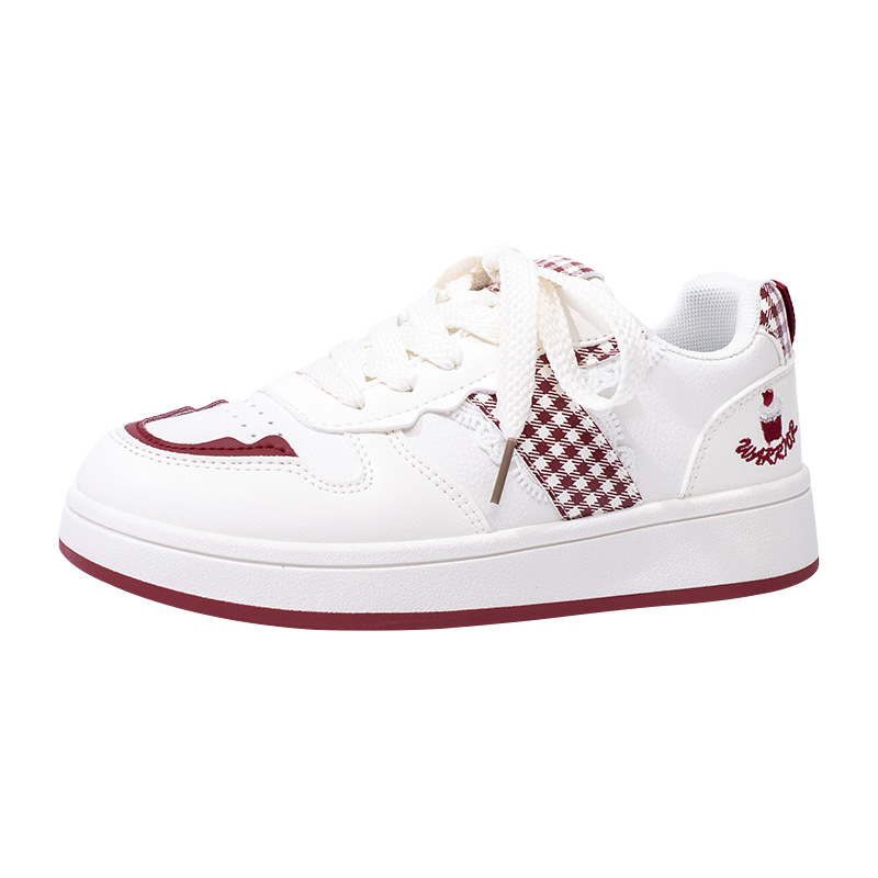 HuiLi estilo coreano vino rojo simple skate 2026 nuevos zapatos de suela gruesa estudiantes vigorosos encaje dulce zapatos de mujer simple