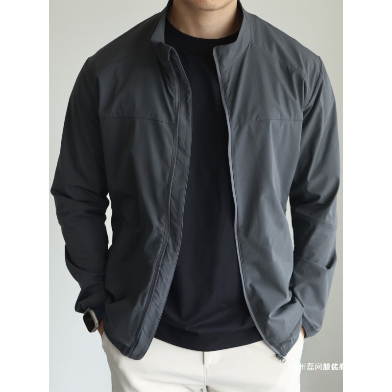 Thin Lightweight Breathable Sun Stand Collar Commuting Casual Thin Jacket Men's Space Gray Black Mengwei