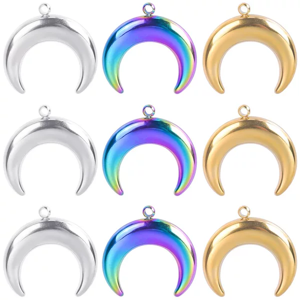 silver gold crescent titanium steel colorful pendant metal jewelry DIY handmade necklace earrings pendant bulk wholesale