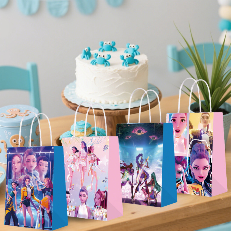 跨境卡通猎魔女团主题派对装饰手提袋儿童生日装饰贴纸零食袋纸袋|undefined