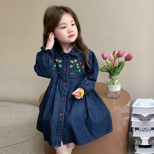 女童绣花牛仔连衣裙春秋2025新款洋气女孩宝宝儿童春装公主裙子潮