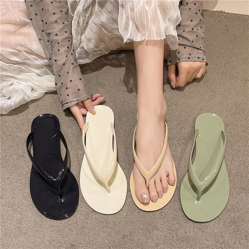 2026 Spring and Summer Crystal Fashion Versatile French Thick-soled Flip-Flops for Outerwear Jelly Flip-Flops Flat Heel Slippers