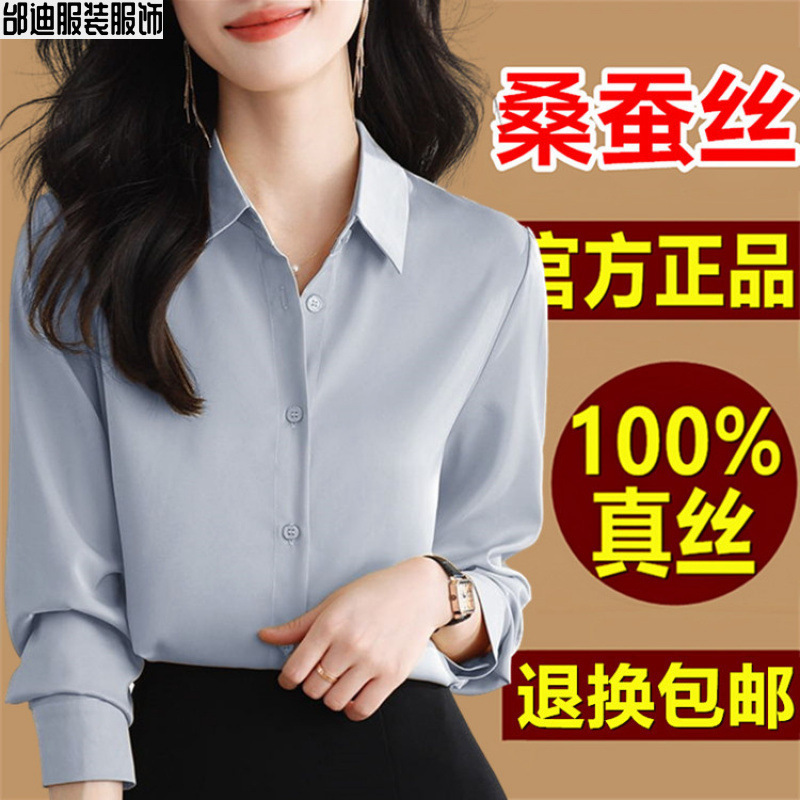 新款重磅真丝衬衫女长袖新款高端洋气百搭显瘦职业装桑蚕丝衬衣女|undefined