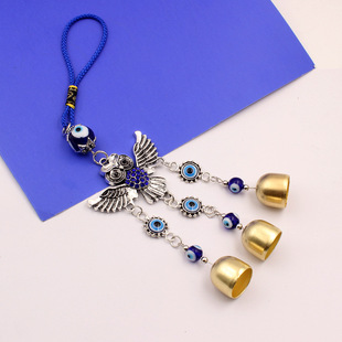 Alloy Spreading Wings Owl Blue Diamond Copper Bell Blue Eyes Evileye Eyes Car Pendant