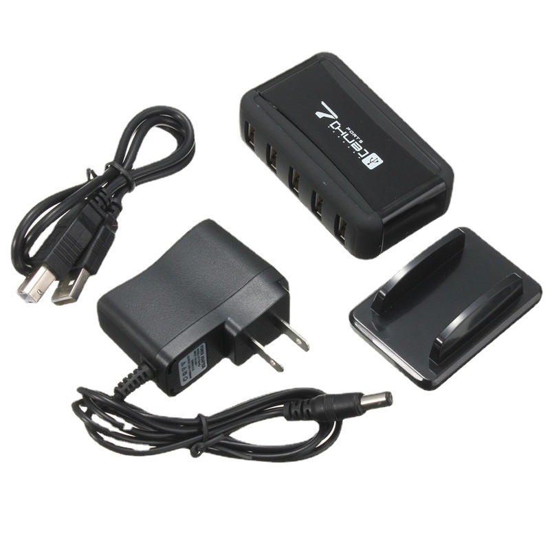 USB2.0立式7口hub 一拖七带底座hub分线器 7口hub集线器带电源