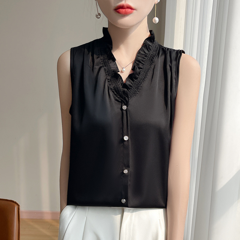 New Sleeveless Shirt with Ruffled Lace, Stylish Base Layer for Spring and Summer, French-Style Ruffled Edge, Elegant Vest Top