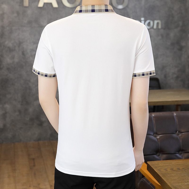 Camiseta de manga corta con solapa de diamantes calientes con cuello a cuadros 2024 verano nueva camisa POLO para jóvenes de manga corta principal