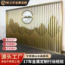 不锈钢屏风隔断室外庭院新中式影壁墙户外园林金属假山流水背景墙