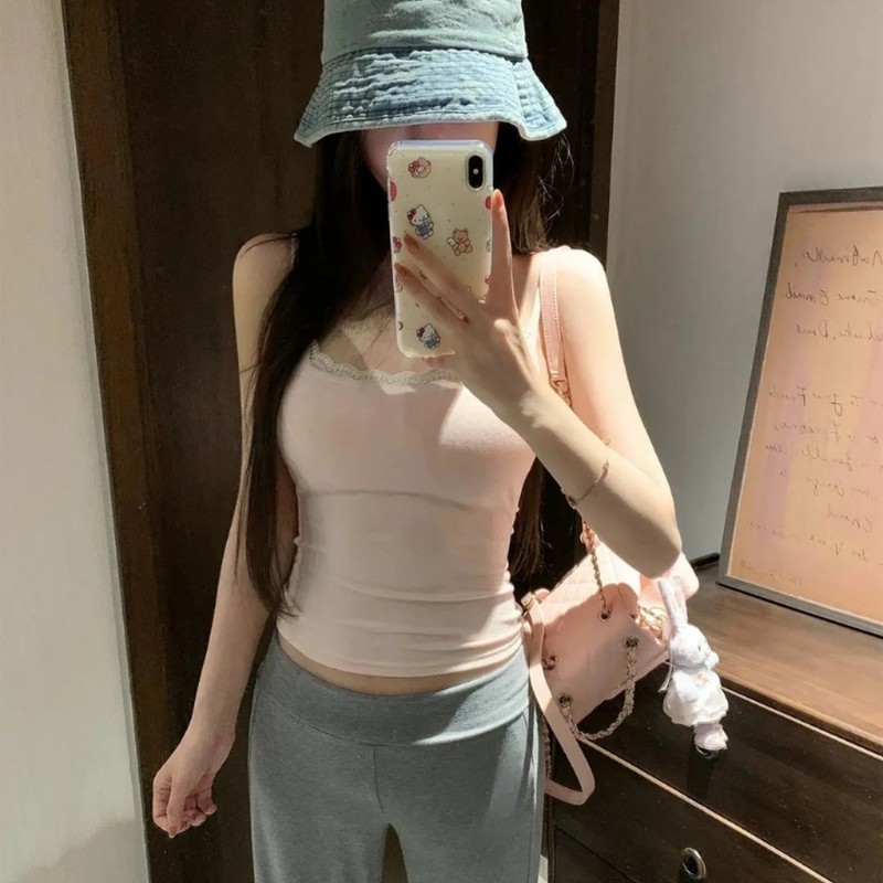 [ファッショナブルガール] Pure Desire Hot Girl スリムサスペンダーアウターウェア、胸パッド付き、女性用ボトムレーススプライシングトップ|undefined