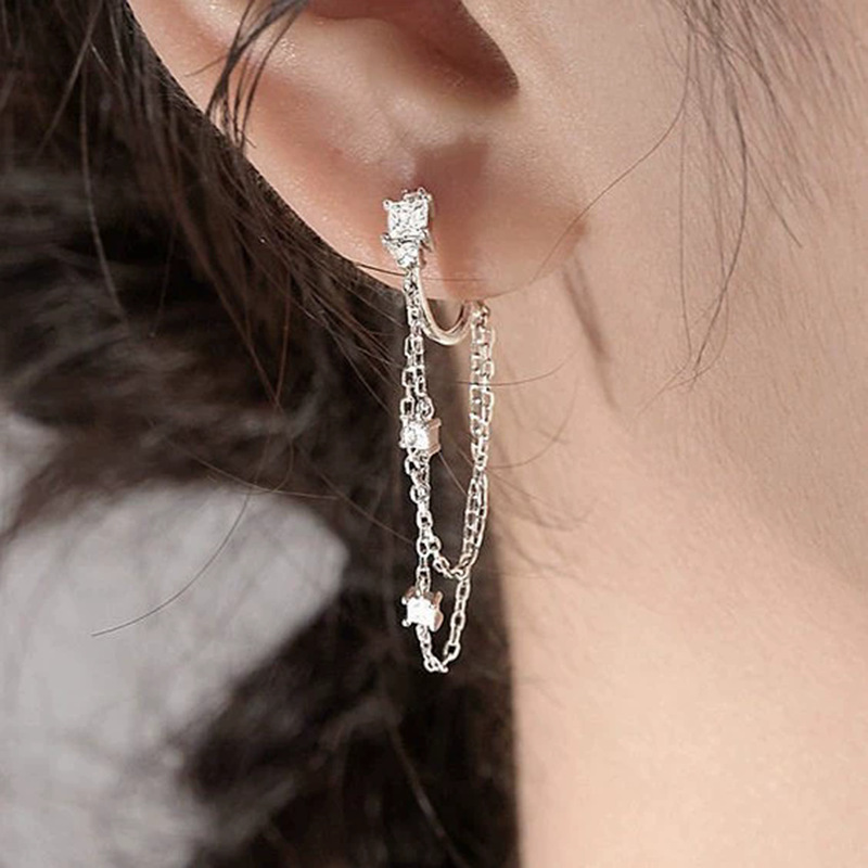 Double Chain Tassel Earrings In 925 Sterling Silver For Women_voghion.com