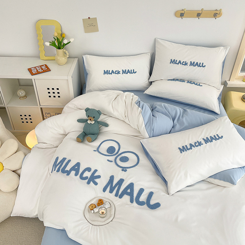 夏のアニメ刺繍綿100% 水洗い綿4点セット全純綿布団シーツベッド3点セット子供用ベッド用品|undefined