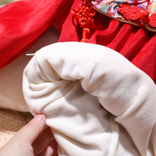 Lini 23 Winter New Girls' Dress Chinese Style Hanfu Children Fleece New Year Dress Qipao Formal Dress Skirt