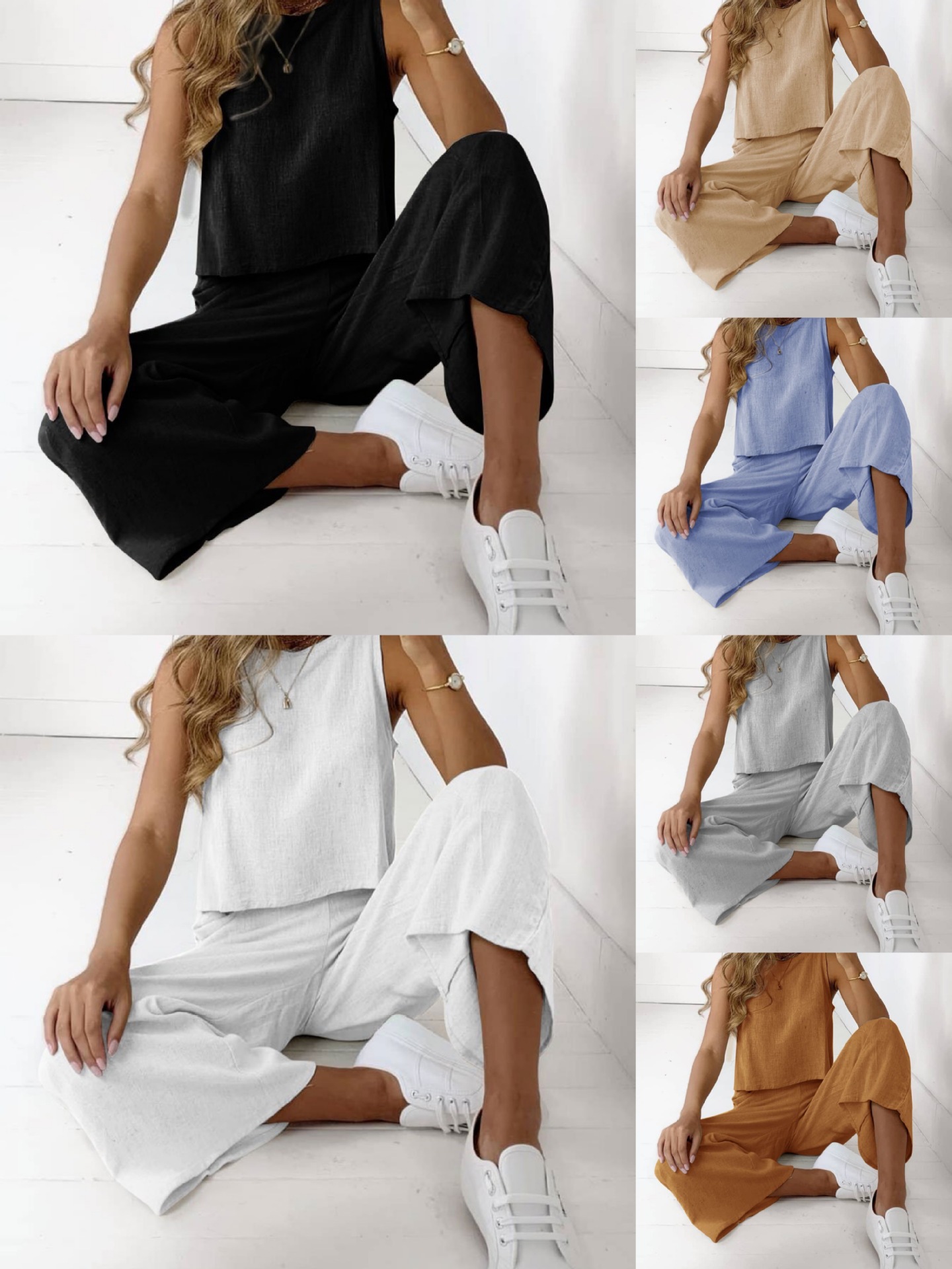 Women's Casual Solid Color Cotton And Linen Pants Sets display picture 1