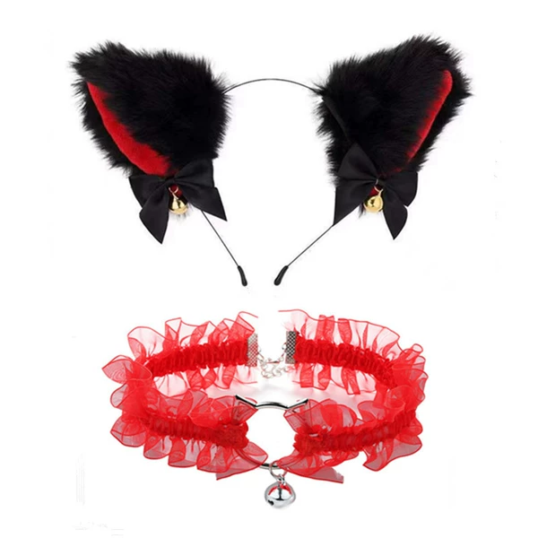 Black Mao Hongli+Cat Bell Red Lace Circle