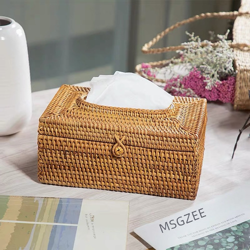 Wholesale Vietnamese rattan paper towel holder, restaurant desktop paper towel storage box