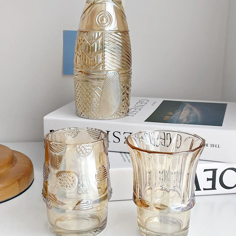 Creative tower, glass transparent amber set, 4 pieces, carp