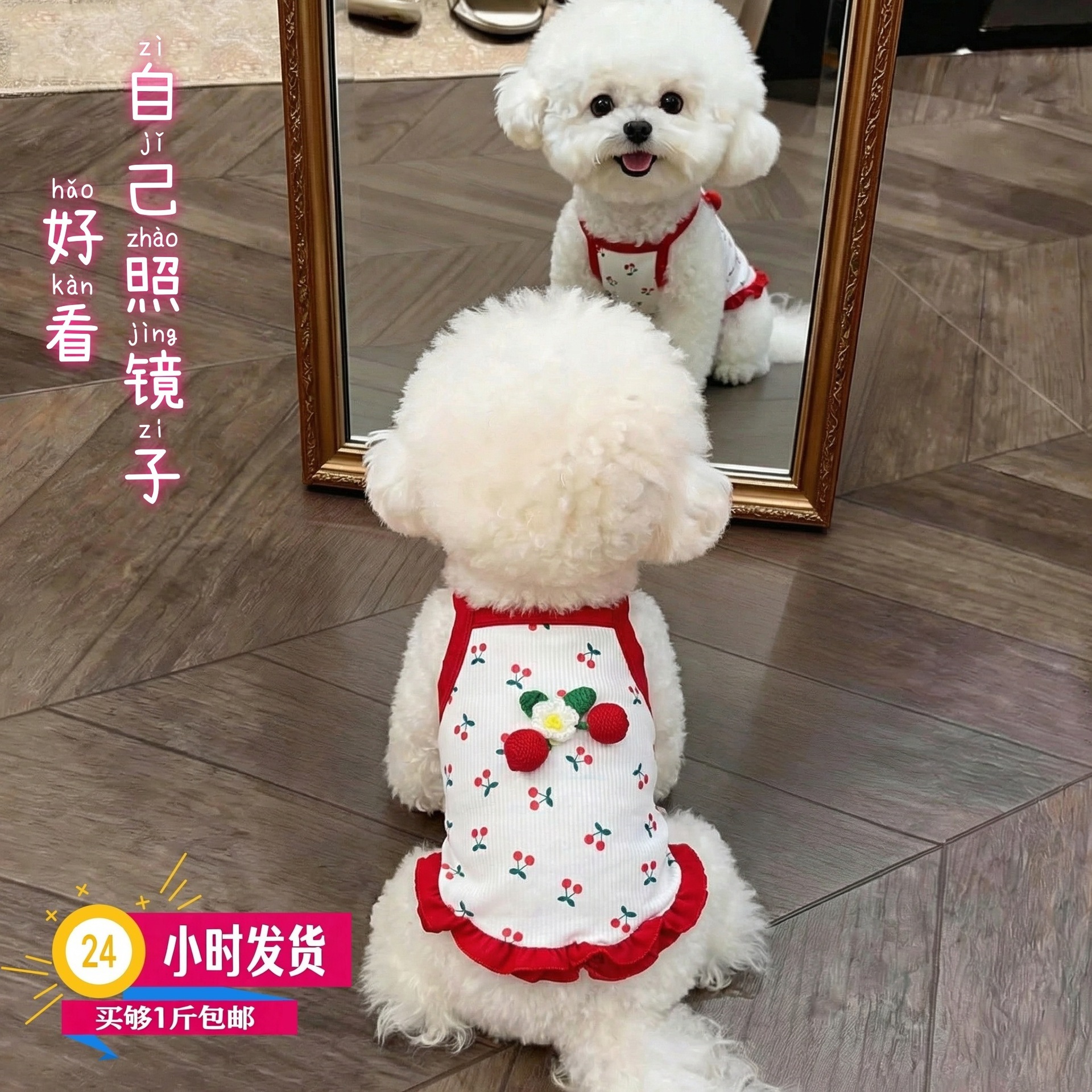 狗狗夏季吊带背心可爱樱桃约克夏比马尔济斯泰迪博美小型犬衣服