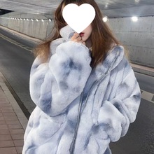 2023年新款皮草外套女仿獭兔毛宽松立领加厚棉服慵懒风毛绒绒大衣