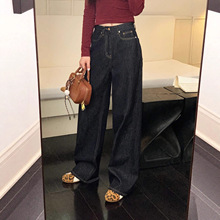 WGWE 秋冬韩系复古阔腿裤女宽松显瘦垂感直筒拖地牛仔裤高腰W7901