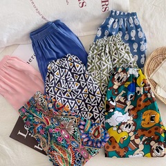 2024 Summer Children's Mosquito-Proof Pants Cotton Chiffon Beach Pants for Both Boys and Girls Lantern Pants Ankle-length Home Air Conditioning Sleep Pants