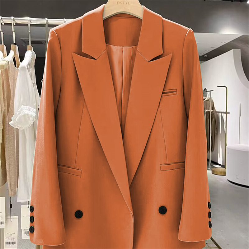 Orange Blazer for Women, Spring and Autumn 2026 New Korean Style Straight-Cut Casual Niche Design Trendy Top