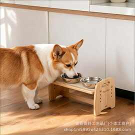 跨境木制宠物用品保护颈椎宠物餐桌猫食架狗碗架竹木猫碗架狗食架