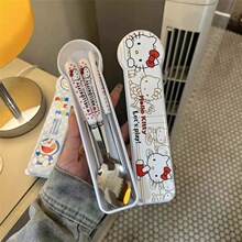 KT猫小挂件餐具组不锈钢筷子勺子叉子学生套装可爱便携三件套