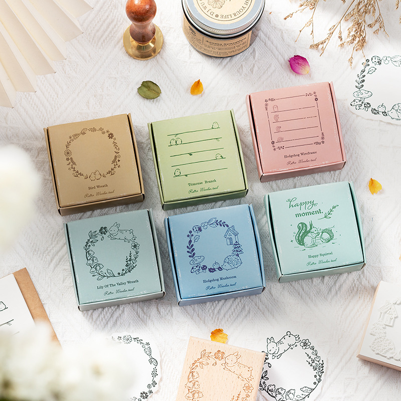 Serie original de cuentas de mano retro ligera caja de mensajes feliz ardilla cuentas de mano material de decoración de impresión de pintura 6 tipos