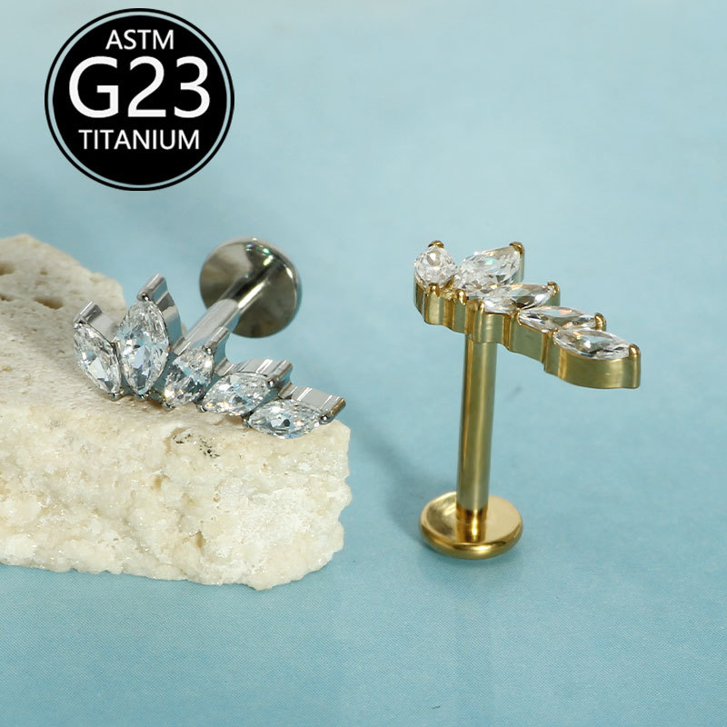 G23 Titanium 16g Ear Bone Nails Five Marquise Zircon Lip Nails Cartilage Nails Cochlear Nails Single Sale detail image 7
