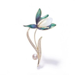 New stylish luxury jade brooch high-end pearl magnolia flower dress accessory temperament iris pin for women
