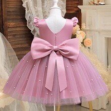 R 54163 Girl's Pearl Sleeve Dress Ůͯ�Y��