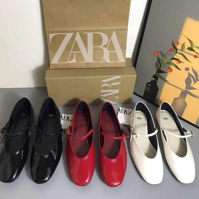 Za Women's Shoes 2024 Spring New Women's Shoes Red Patent Leather Mary Jane Flats Ballet Shoes French Pumps