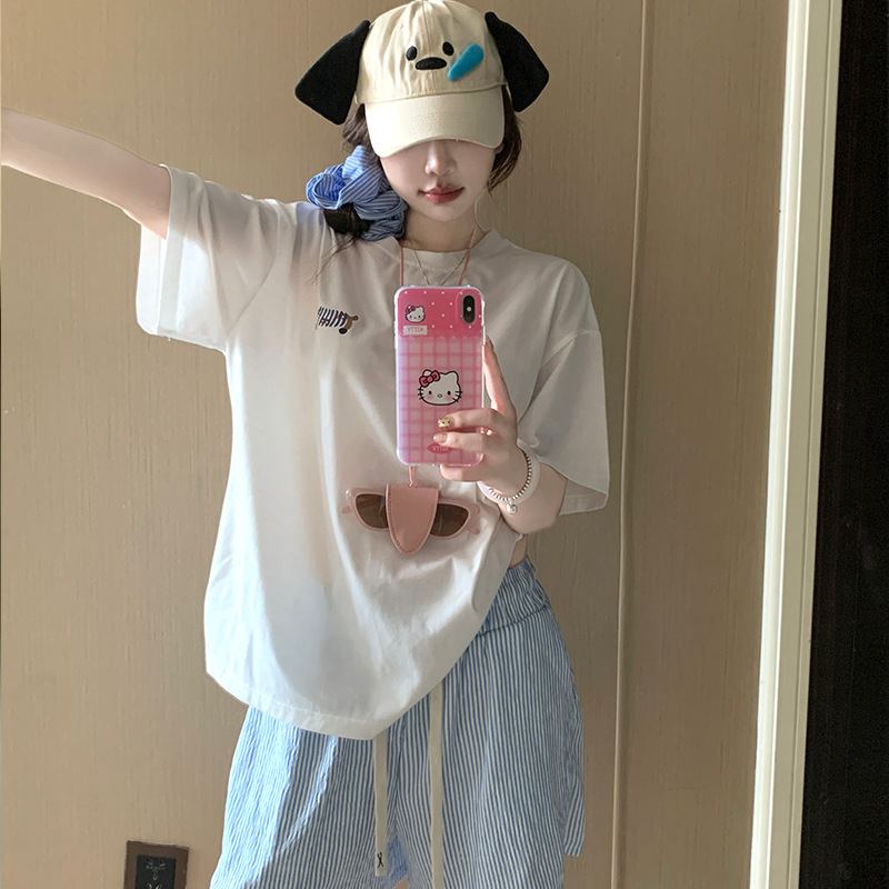 Pijamas de perro salchicha de dibujos animados para mujer verano de manga corta de algodón puro 2025 nuevo estilo traje de servicio a domicilio lindo para estudiantes