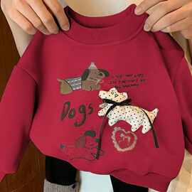 女童加绒卫衣秋冬2025新款儿童秋装冬季加厚女孩洋气卡通百搭上衣