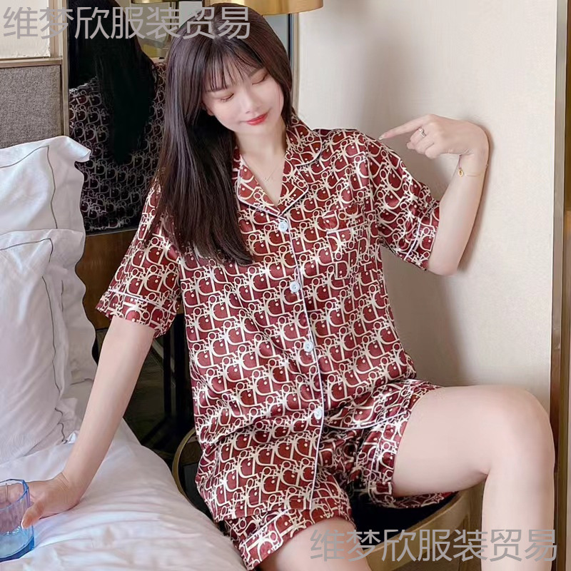 Sudeste asiático transfronterizo de verano de seda camiseta de hielo cardigan con solapa de manga corta ropa de seda set comercio exterior