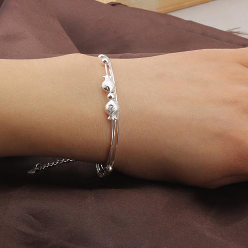 999 Sterling Silver Small Fish Bracelet Women's genuine goods Foot Silver Creative All-Match High-Level Cute Kissing Fish Snake Bone Chain Wrist Ornaments