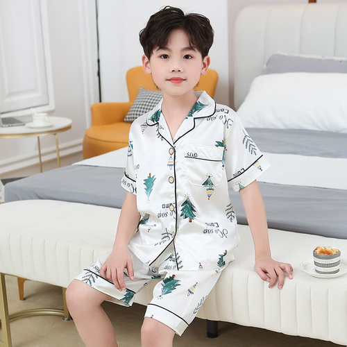 Children's home clothes suit summer thin boys and girls short-sleeved three-quarter pants air-conditioned clothes 3-8 children's pajamas