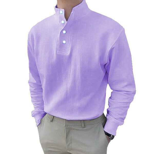 Spring/Summer Men's Solid Color Long-Sleeved Shirt With Standard Slit Design, Casual Spring/Autumn Wear_viptrois.com