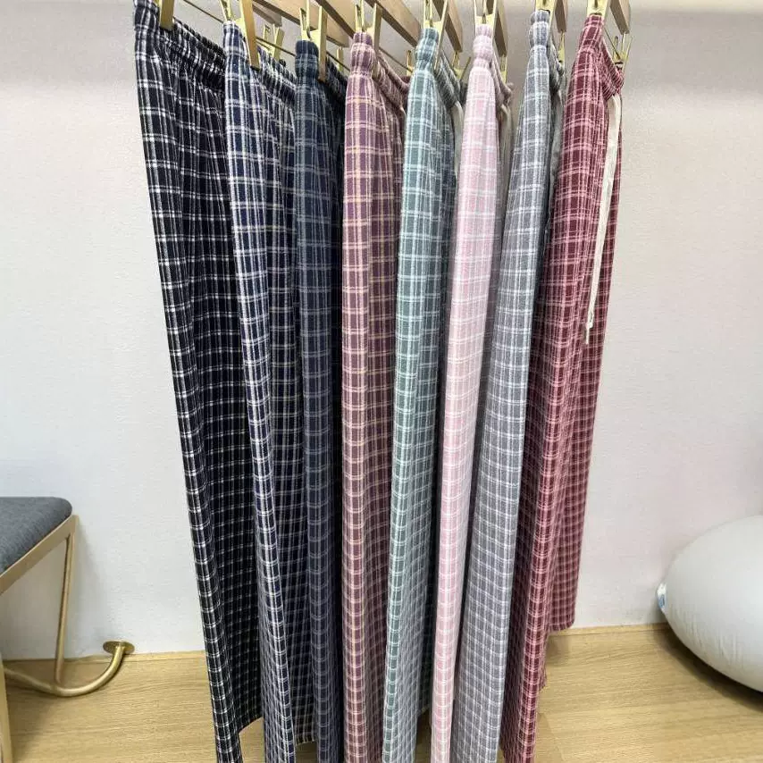 男女秋冬新款德绒格子抽绳松紧腰休闲长裤保暖直筒裤遛弯居家睡裤