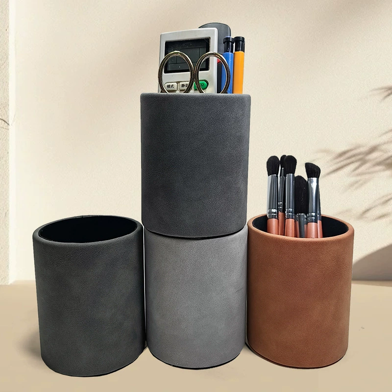 Подставка для ручек, коробка для ручек, пенал, канцелярские товары для офиса, настольный ящик для хранения, подарочная круглая кожаная настольная организация оптом