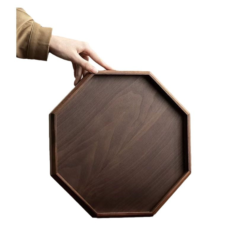 bandeja de color nuez hogar plato de té octogonal taza de té restaurante bandeja de almacenamiento de té bandeja de madera maciza