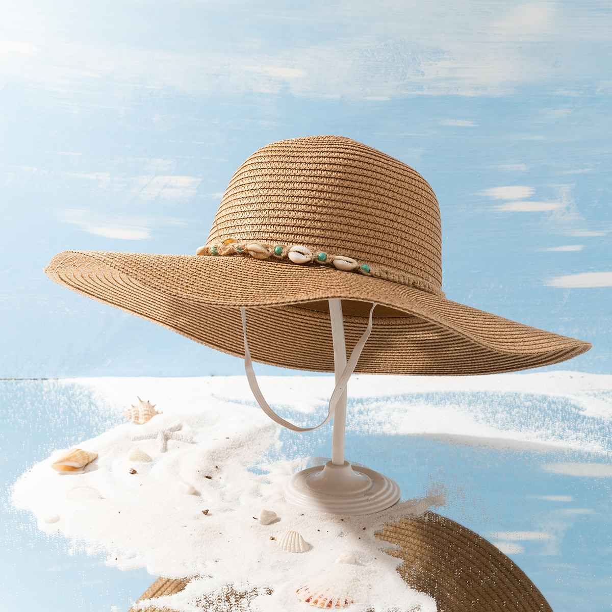 Femmes Plage Coquille Avant-toit Large Chapeau De Paille display picture 3