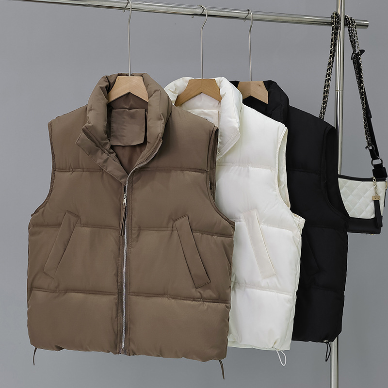 2025 otoño y invierno estilo coreano de collar grueso chaleco de algodón de plumón ropa de pan de moda casual suelta abrigo de hombro a prueba de viento