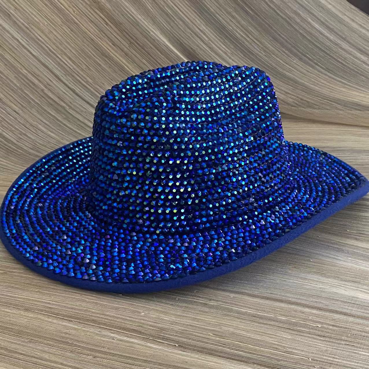 Transfronterizo completo sombrero de escenario de diamantes hechos a mano puro británico retro lana diamante sombrero de felt sombrero de jazz fábrica al por mayor