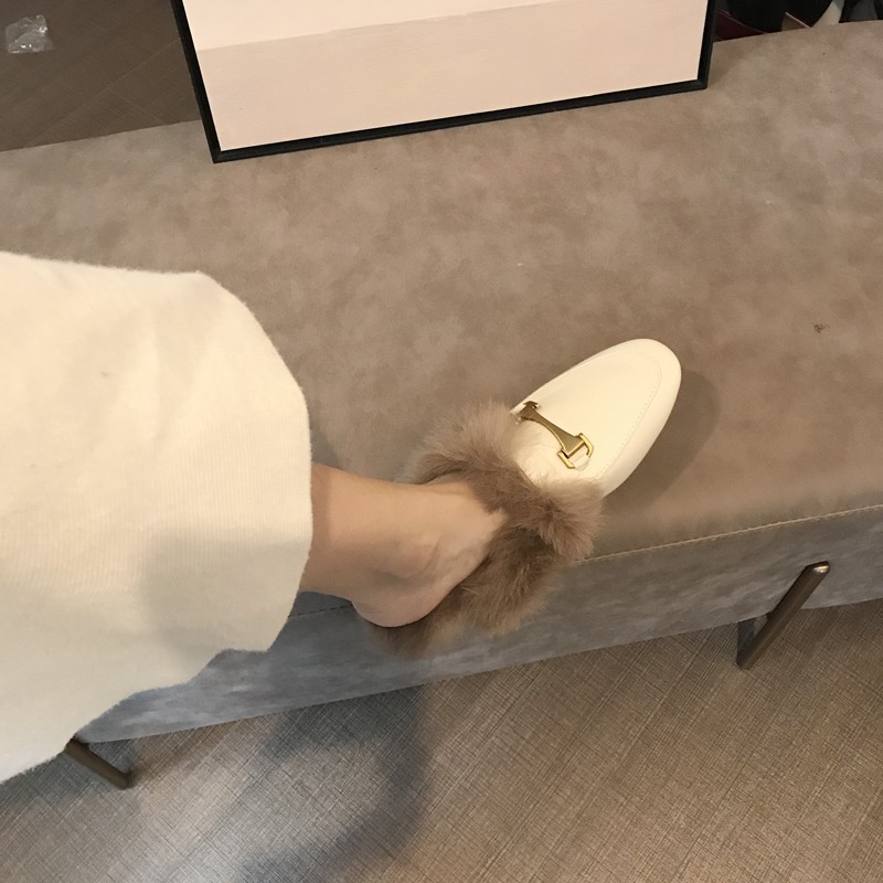 Scarpe in cotone a mezzo supporto in pelliccia di coniglio in moda pantofole in pelle con fibbia in metallo capispalla da donna scarpe in pelliccia Muller inverno Baotou_voghion.com